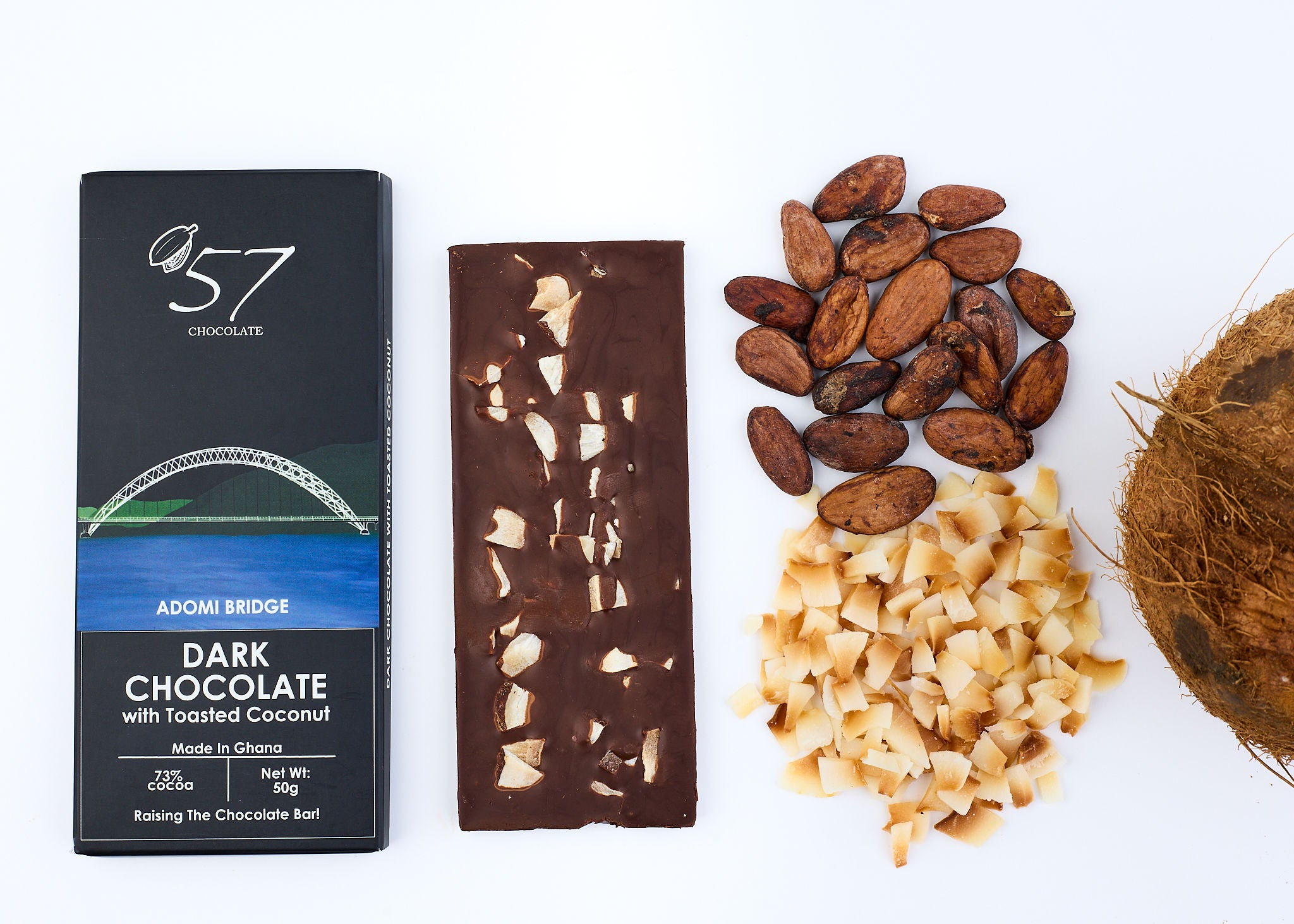 Tablette de chocolat noir 73% à la noix de coco grillée